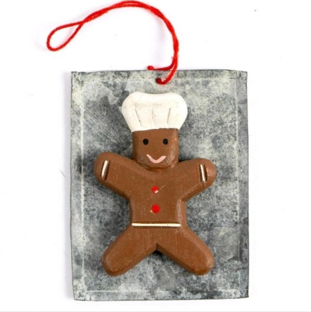 Kurt Adler Handmade Santas World GINGERBREAD MAN ON PAN Christmas Ornament VTG